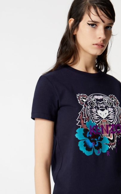 Kenzo Women 'indonesian Flower' Tiger T-shirt Ink